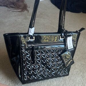 Nine West Glossy Black Geometric Tote